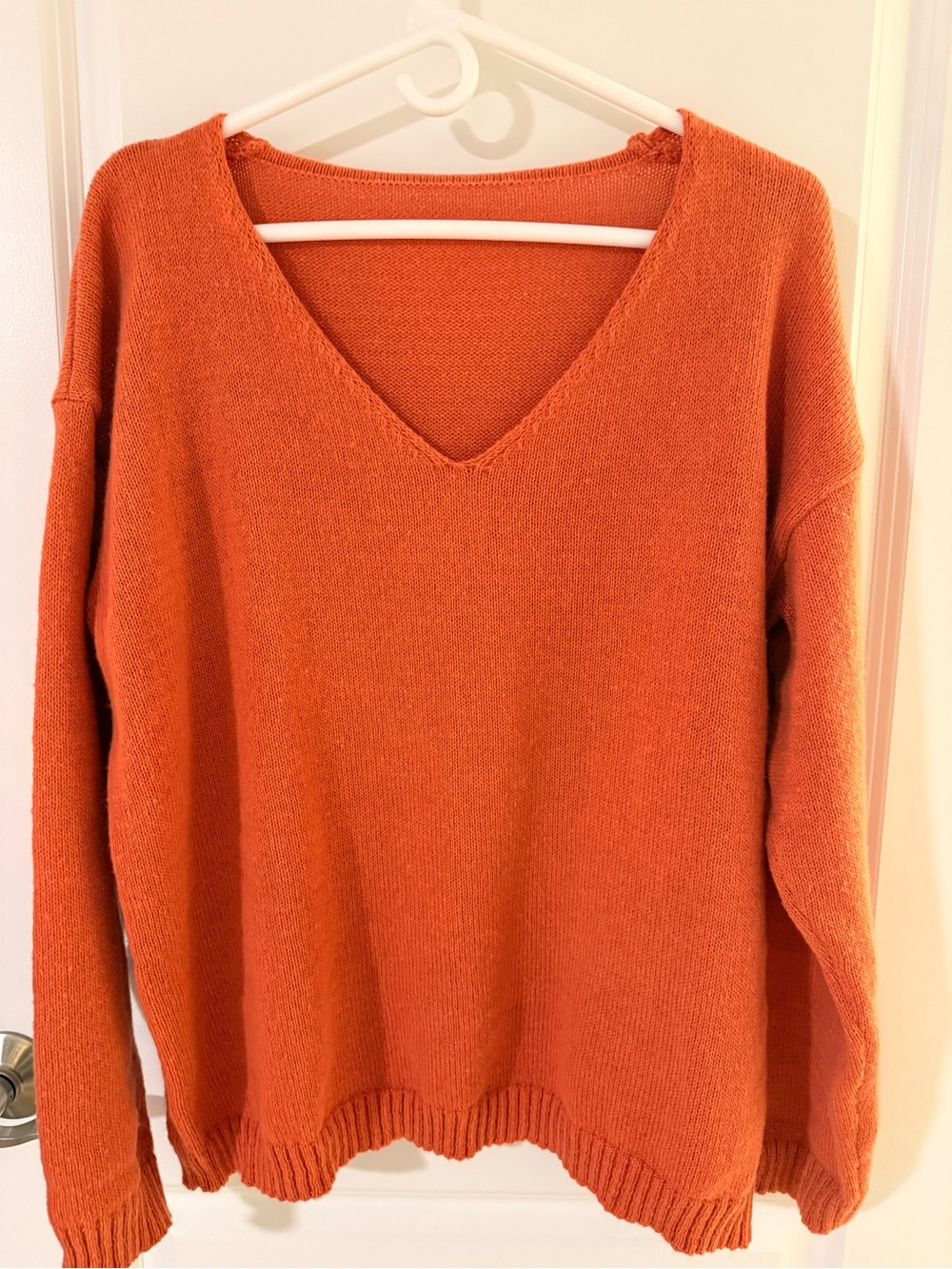 Women's V-Neck Knit Sweater - Orange